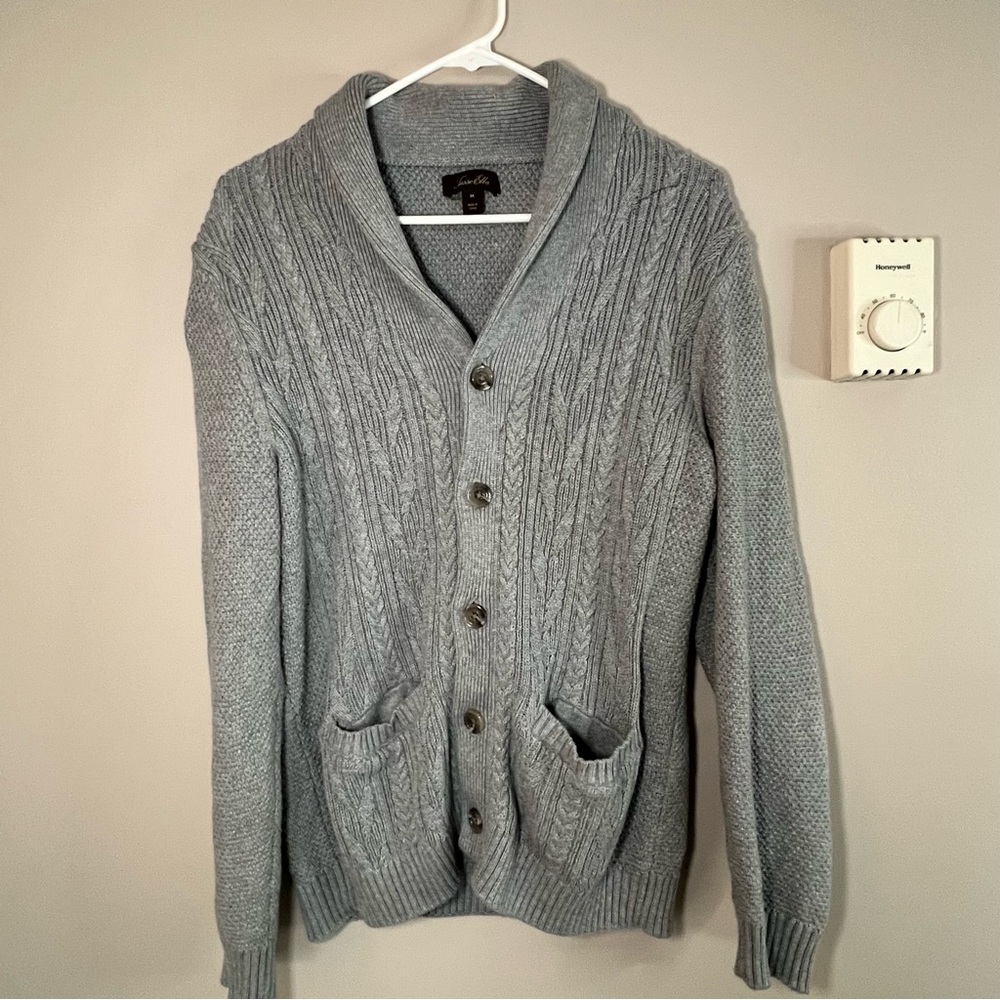 Tasso Elba Men's Gray Cableknit Cardigan, Size Medium